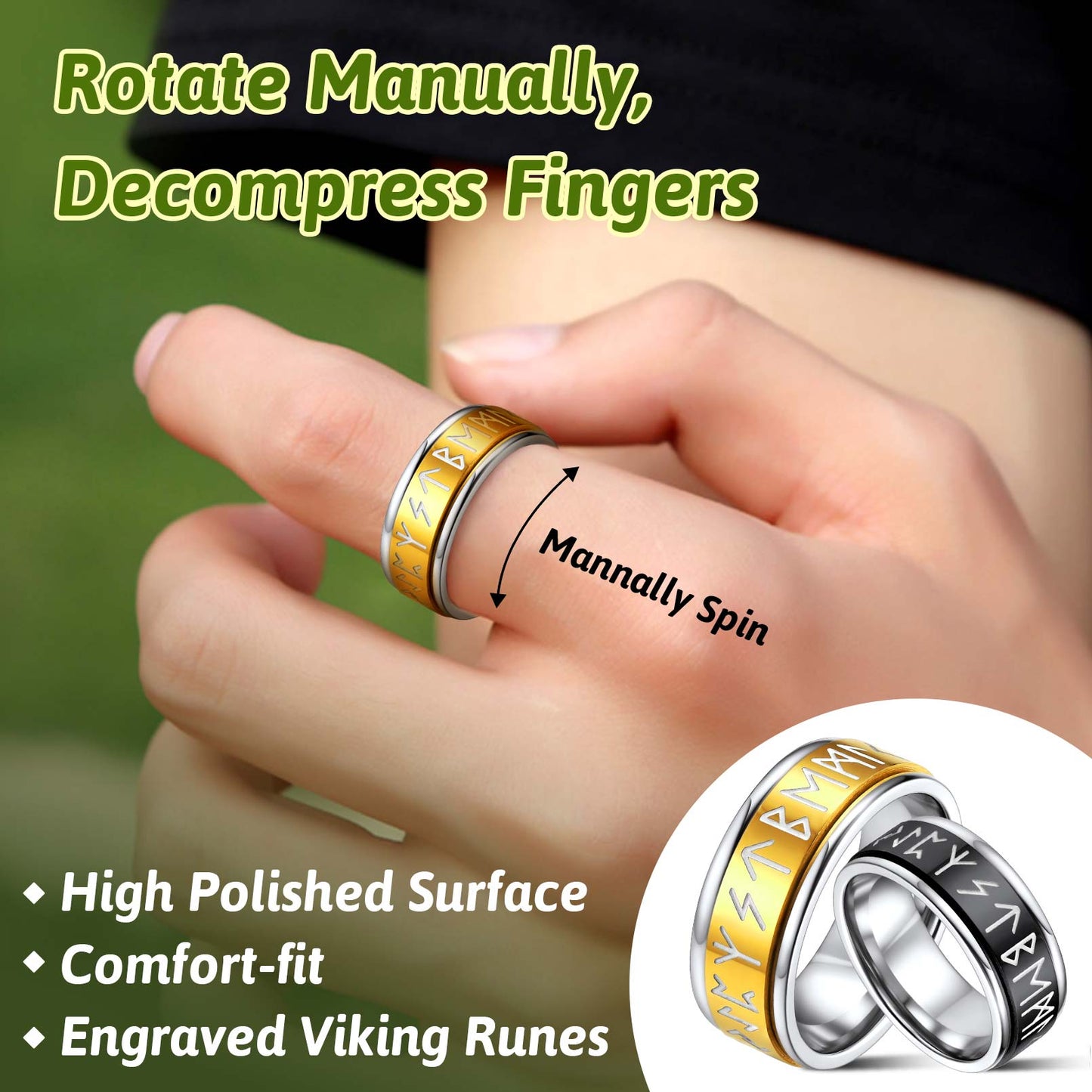 Vintage Nordic Rune Ring for Men