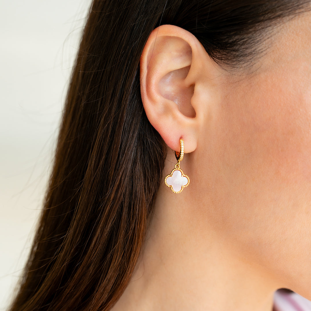 Pave Clover Drop Earrings