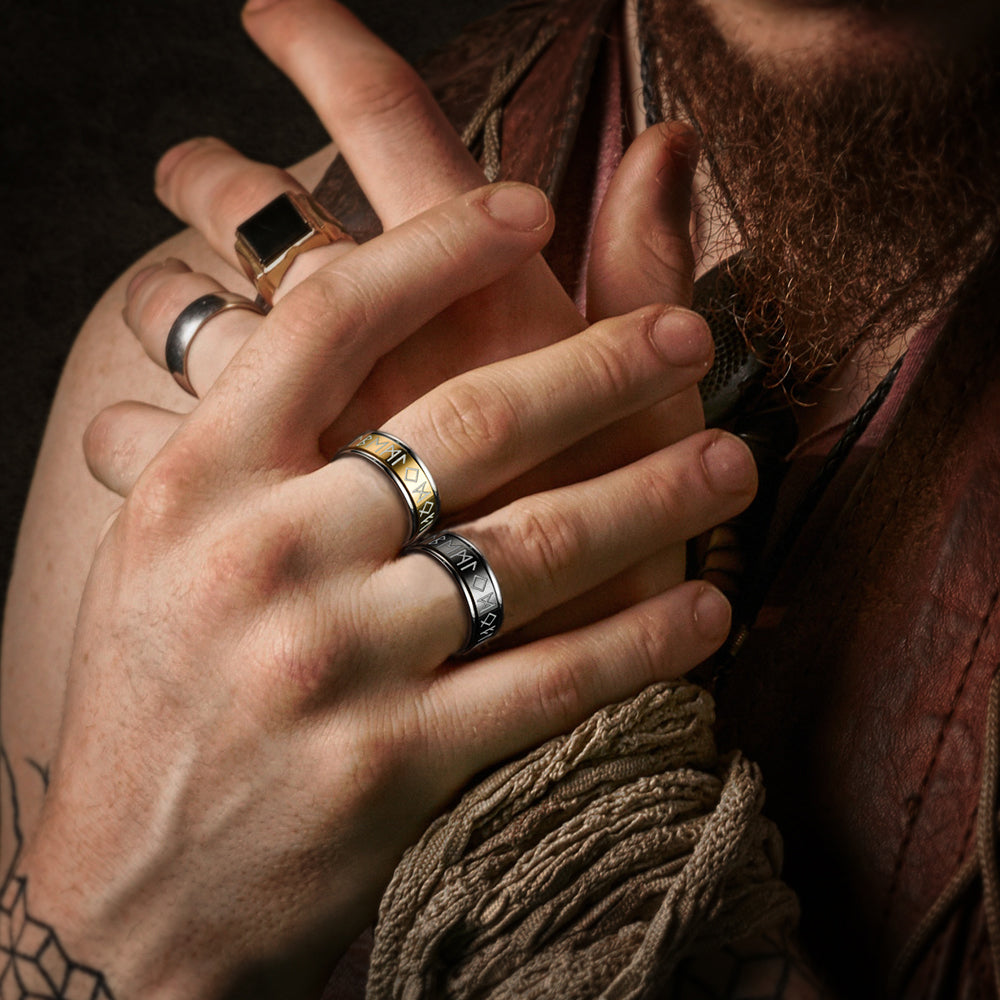 Vintage Nordic Rune Ring for Men