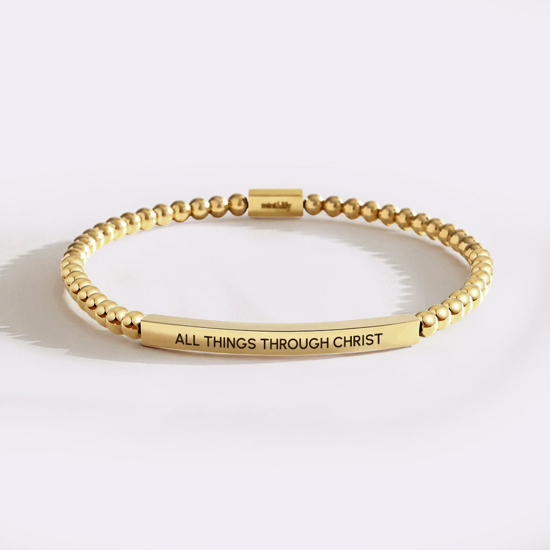 All Things Through Christ Gold Beaded Inspire Bracelet