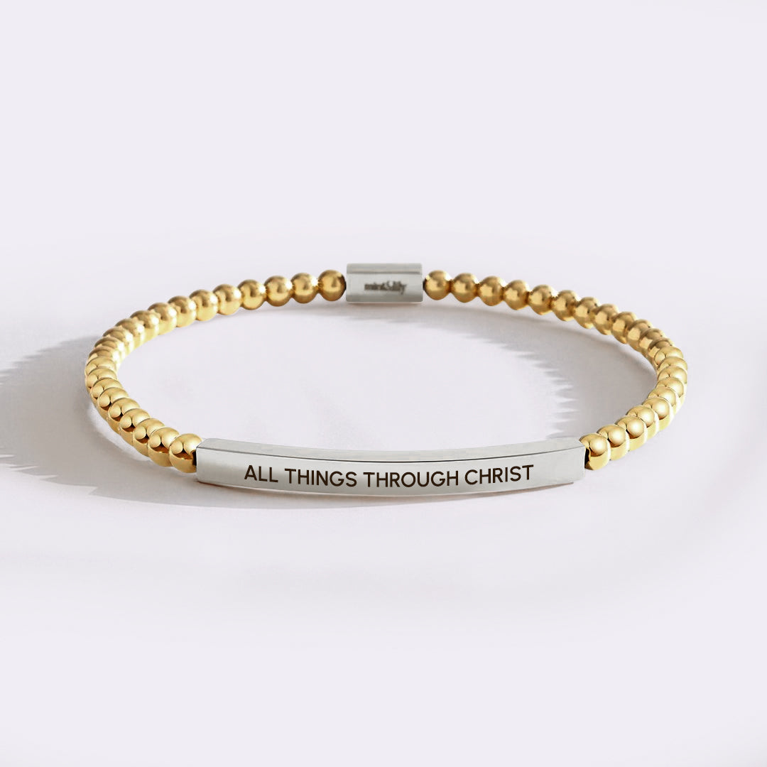 All Things Through Christ Silver Beaded Inspire Bracelet