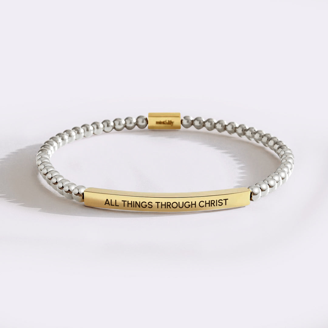 All Things Through Christ Gold Beaded Inspire Bracelet