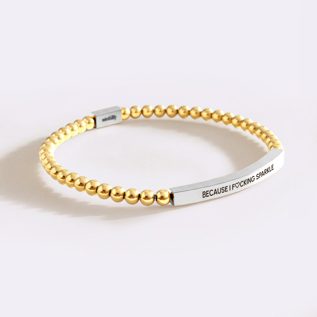 Because I Fing Sparkle Silver Beaded Inspire Bracelet