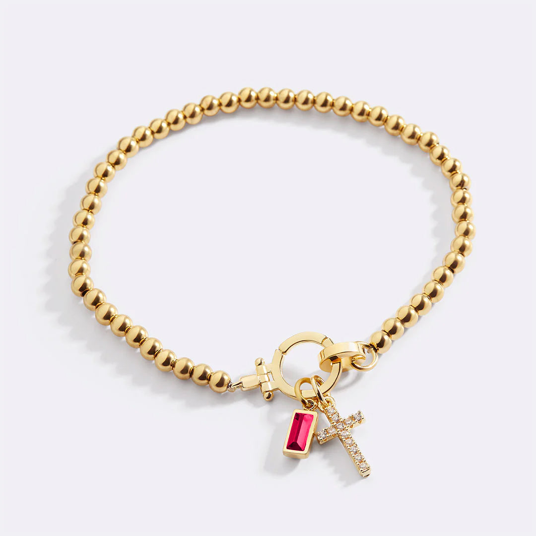 Cross Charm Birthstone Bracelet