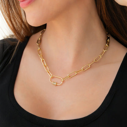 Link Chain Necklace with Pave Carabiner