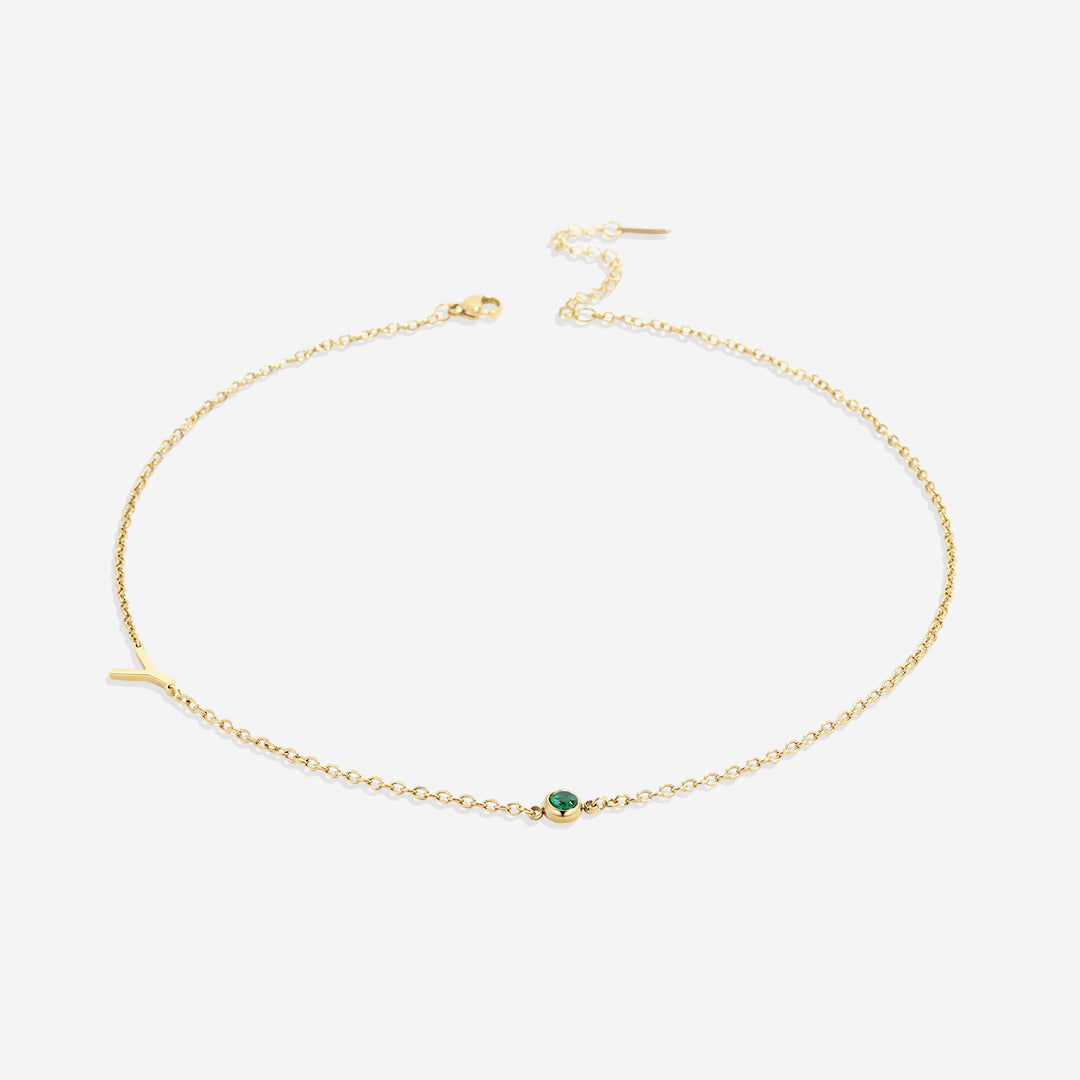 Initial Necklace with Birthstone Accent