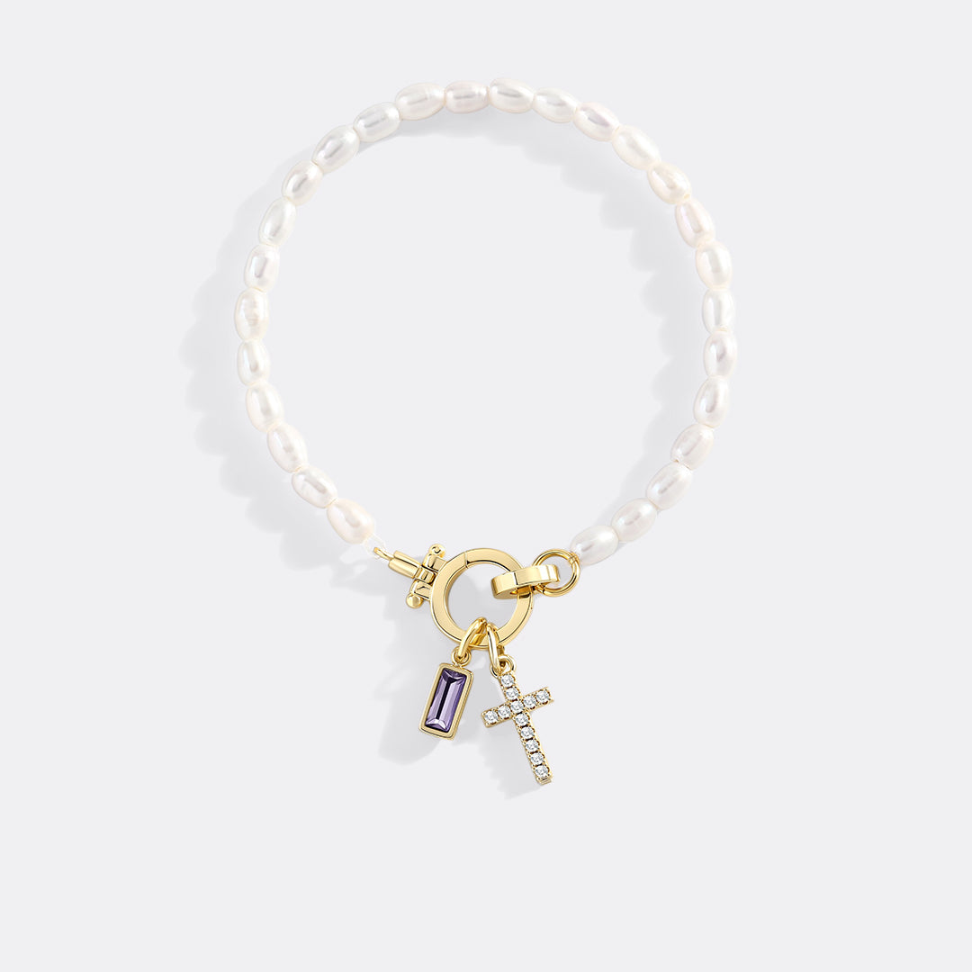 Pearl Cross Charm Bracelet
