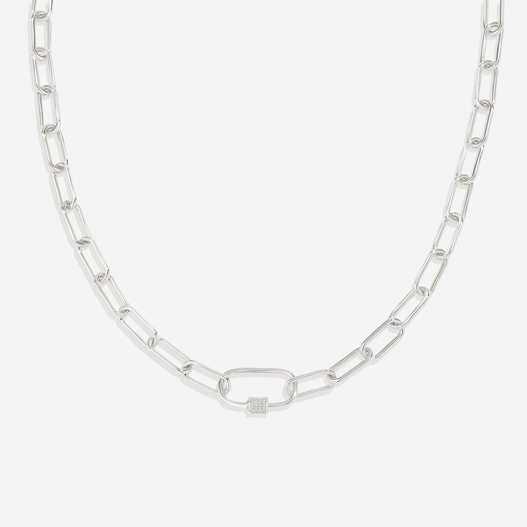 Link Chain Necklace with Pave Carabiner
