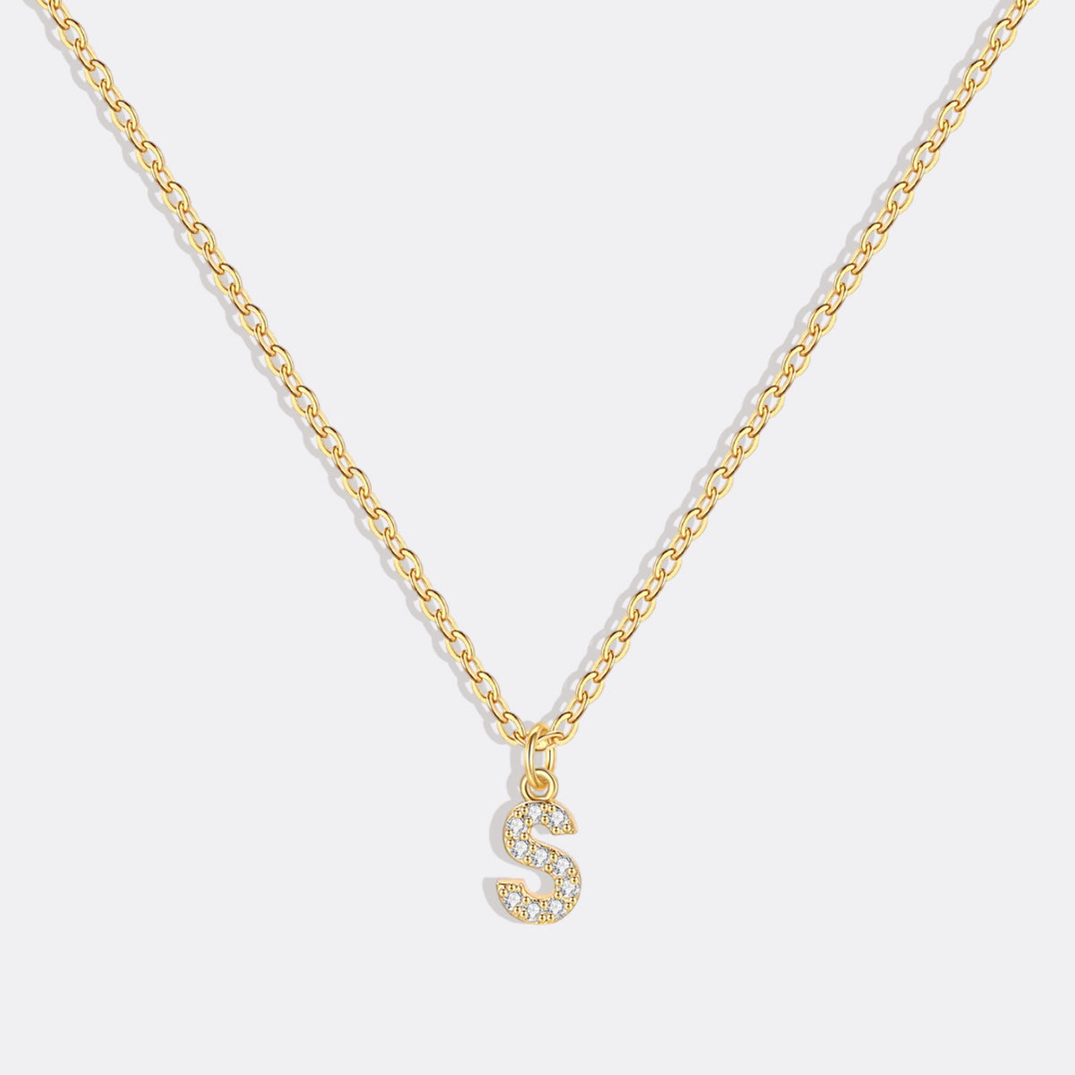 Gold Pavé Uppercase Initial Necklace