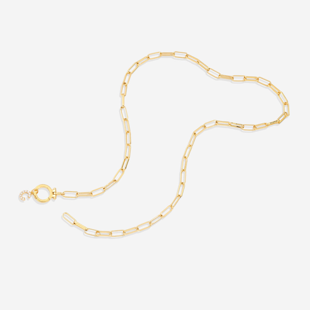 Mint Paperclip Necklace with Pave Initial Charm