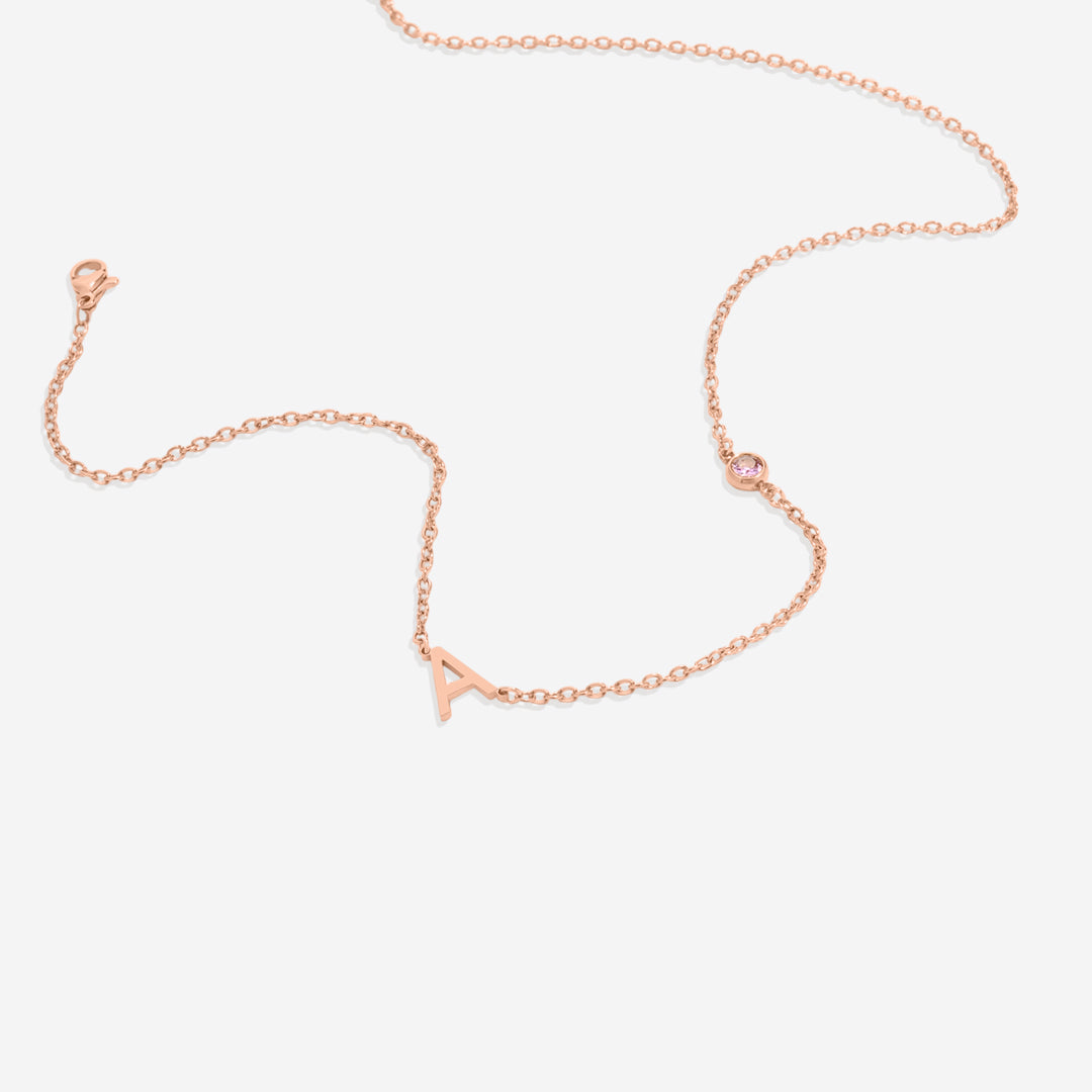 Initial Necklace with Birthstone Accent