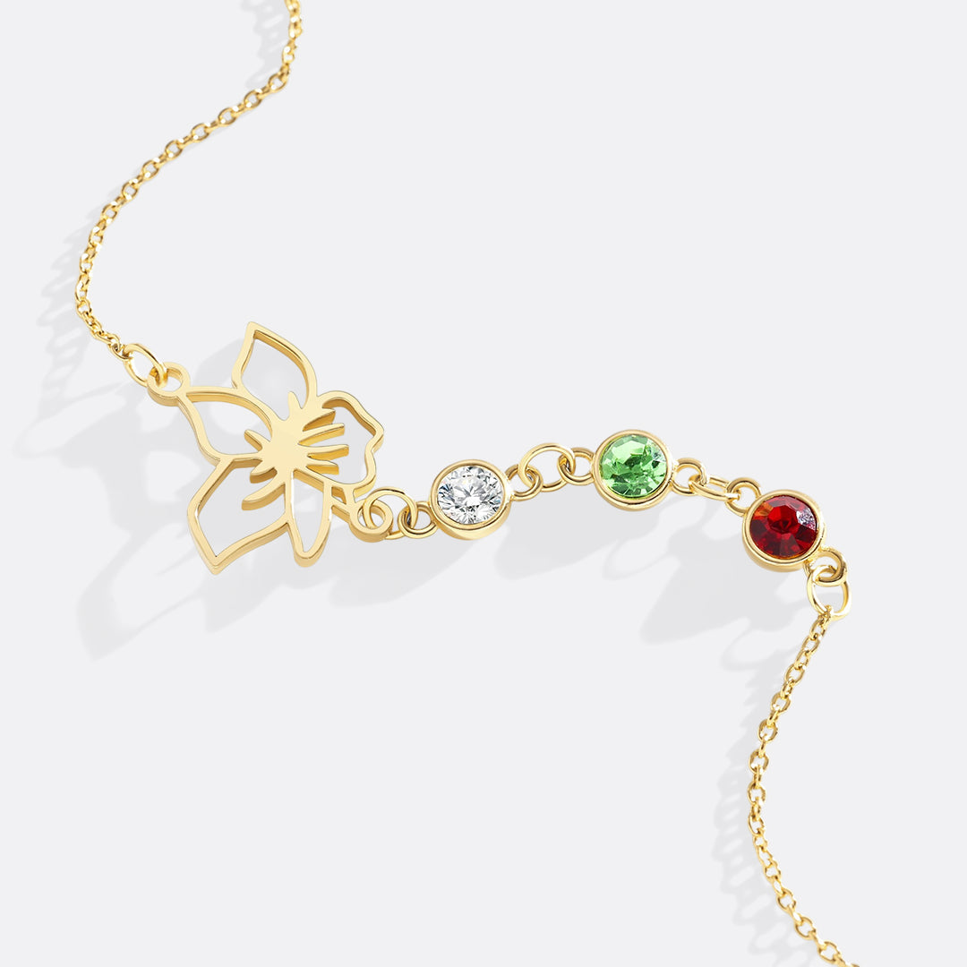 Personalized Birth Flower & Birthstones Bracelet July Water Lily