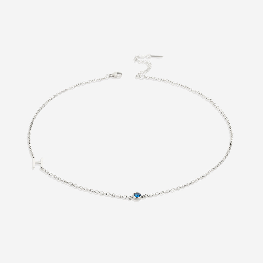 Initial Necklace with Birthstone Accent