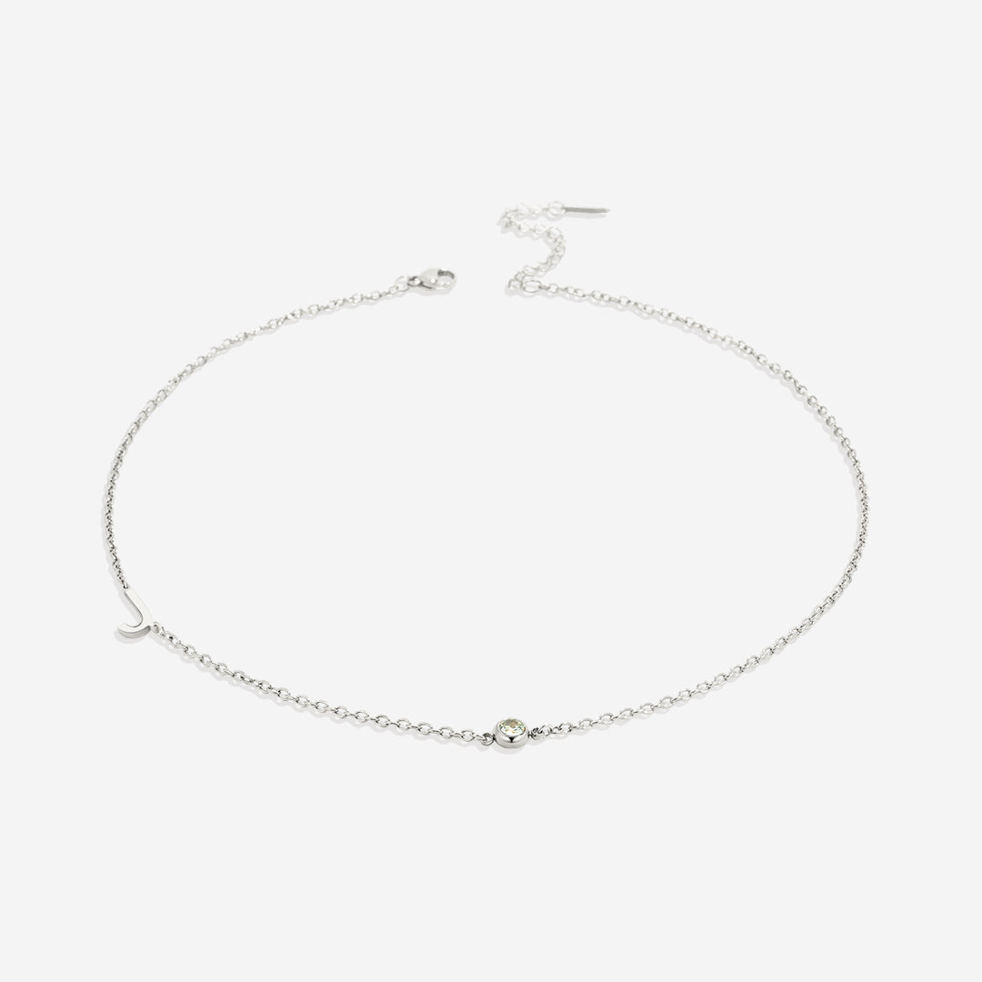 Initial Necklace with Birthstone Accent