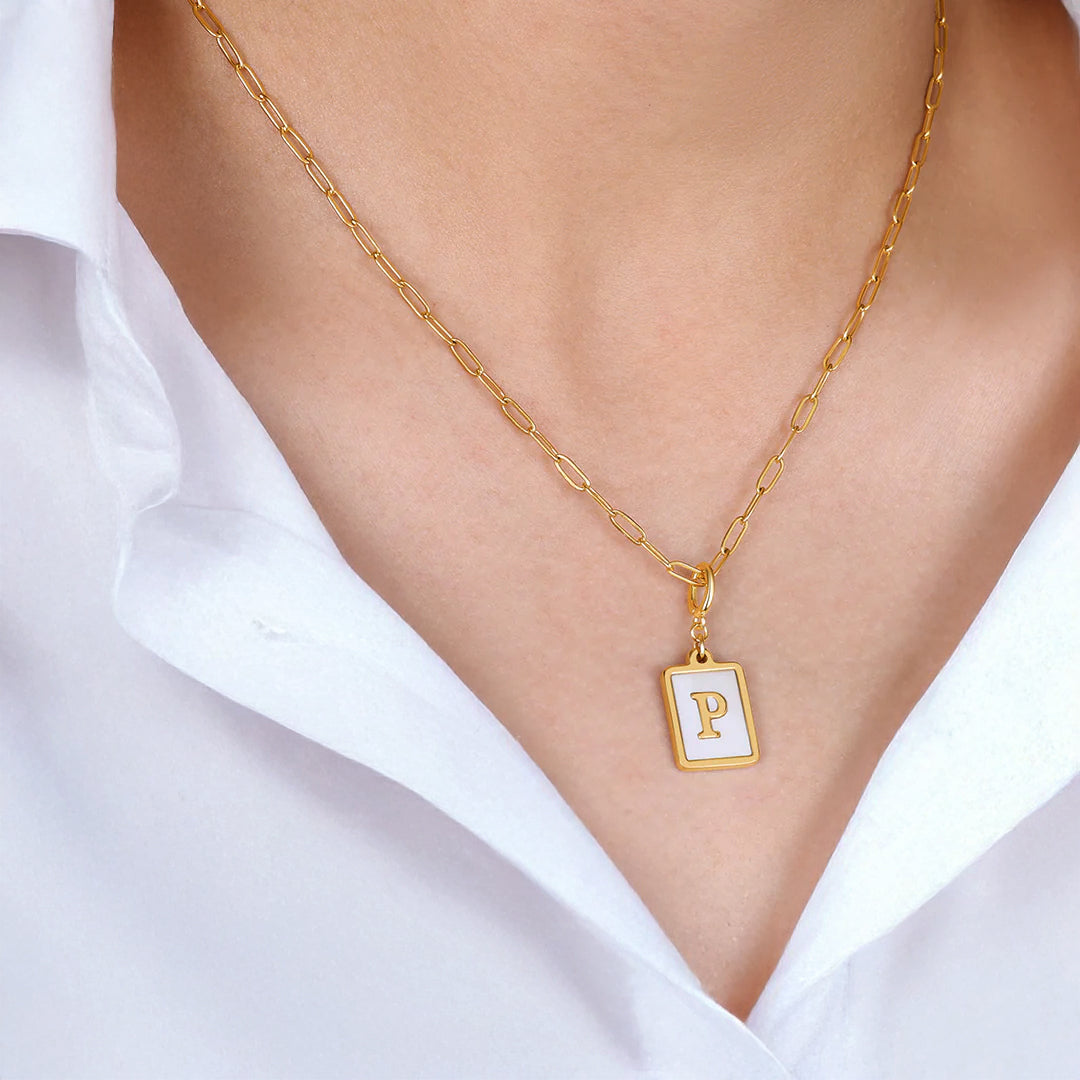 Mother of Pearl Card Initial Necklace