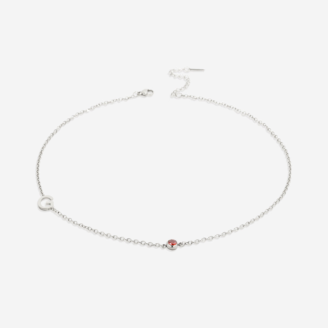 Initial Necklace with Birthstone Accent