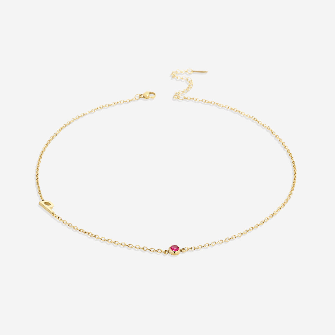 Initial Necklace with Birthstone Accent