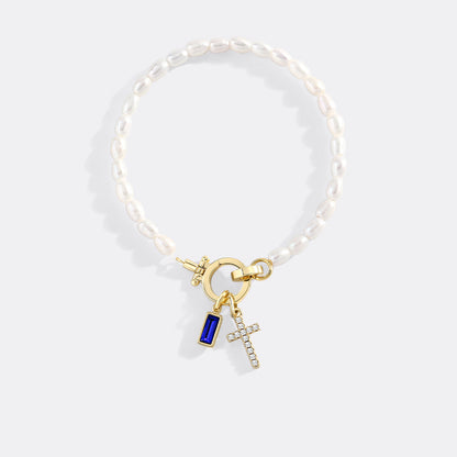 Pearl Cross Charm Bracelet