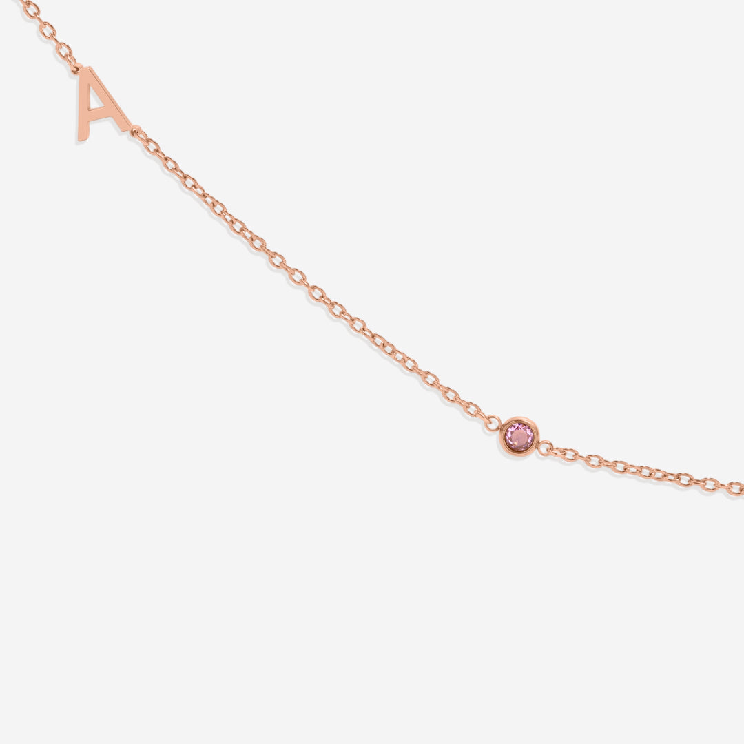 Initial Necklace with Birthstone Accent