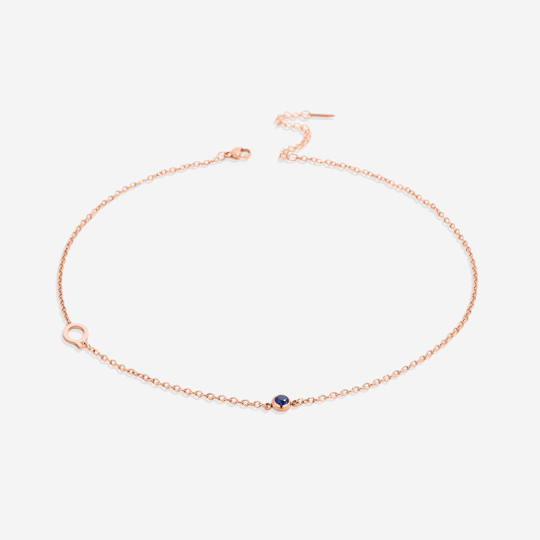 Initial Necklace with Birthstone Accent