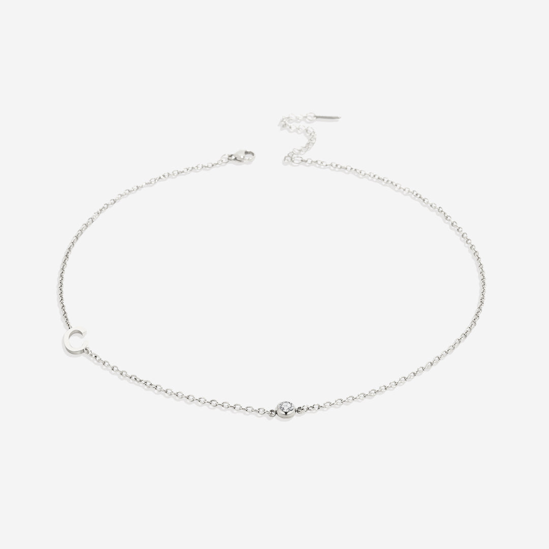 Initial Necklace with Birthstone Accent