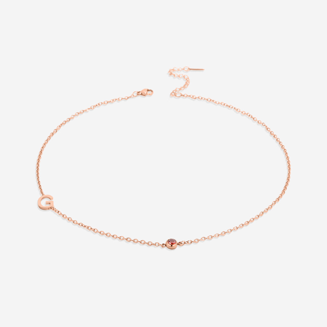 Initial Necklace with Birthstone Accent
