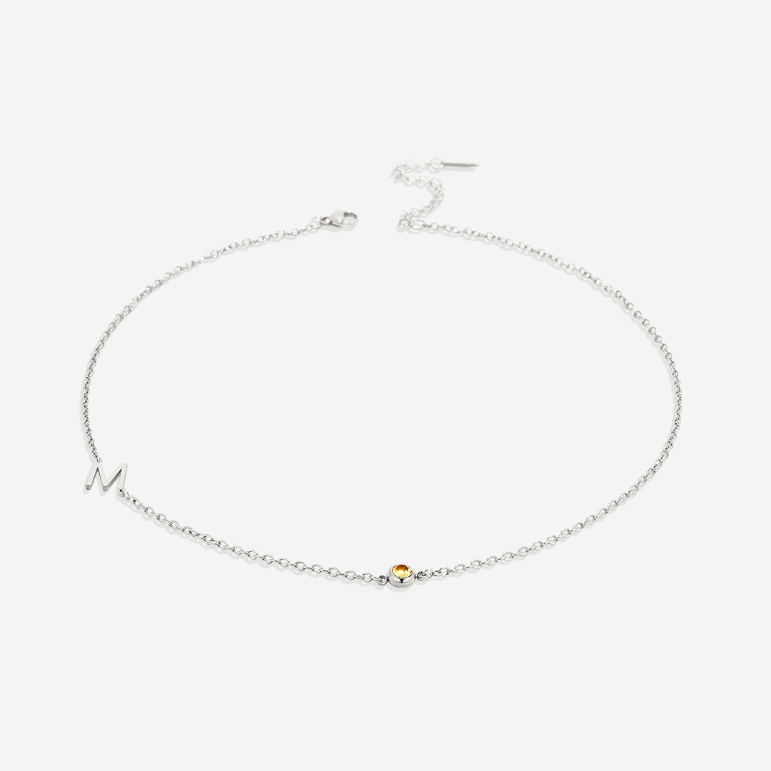 Initial Necklace with Birthstone Accent