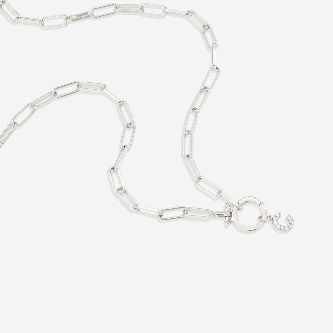 Mint Paperclip Necklace with Pave Initial Charm