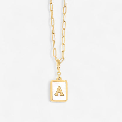 Mother of Pearl Card Initial Necklace