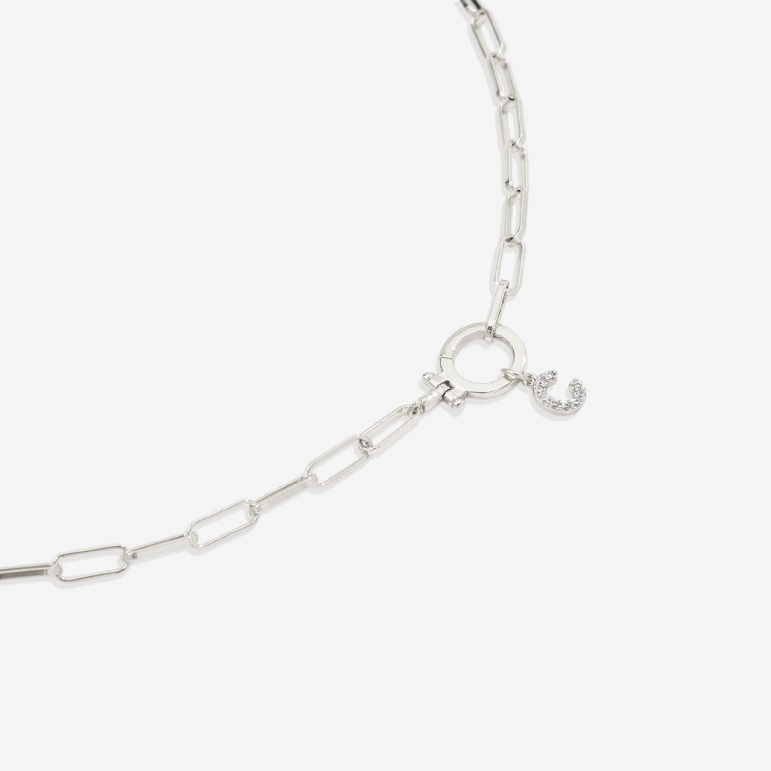 Mint Paperclip Necklace with Pave Initial Charm