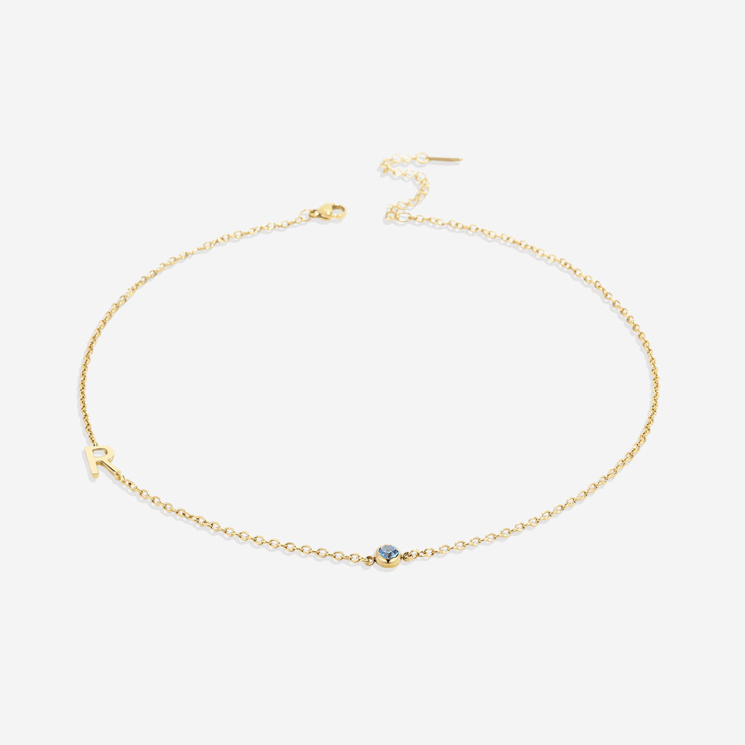 Initial Necklace with Birthstone Accent