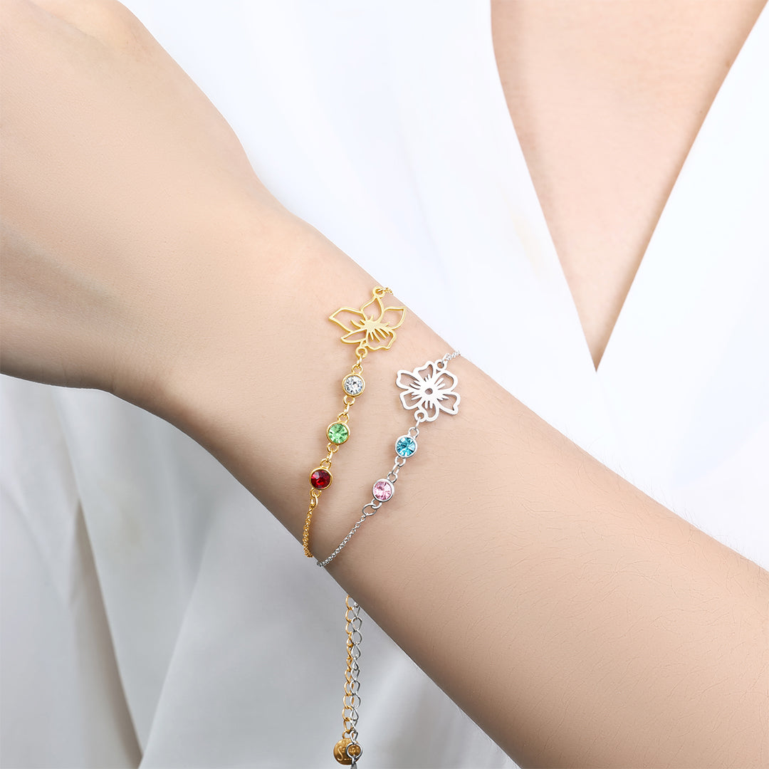 Personalized Birth Flower & Birthstones Bracelet December Holly