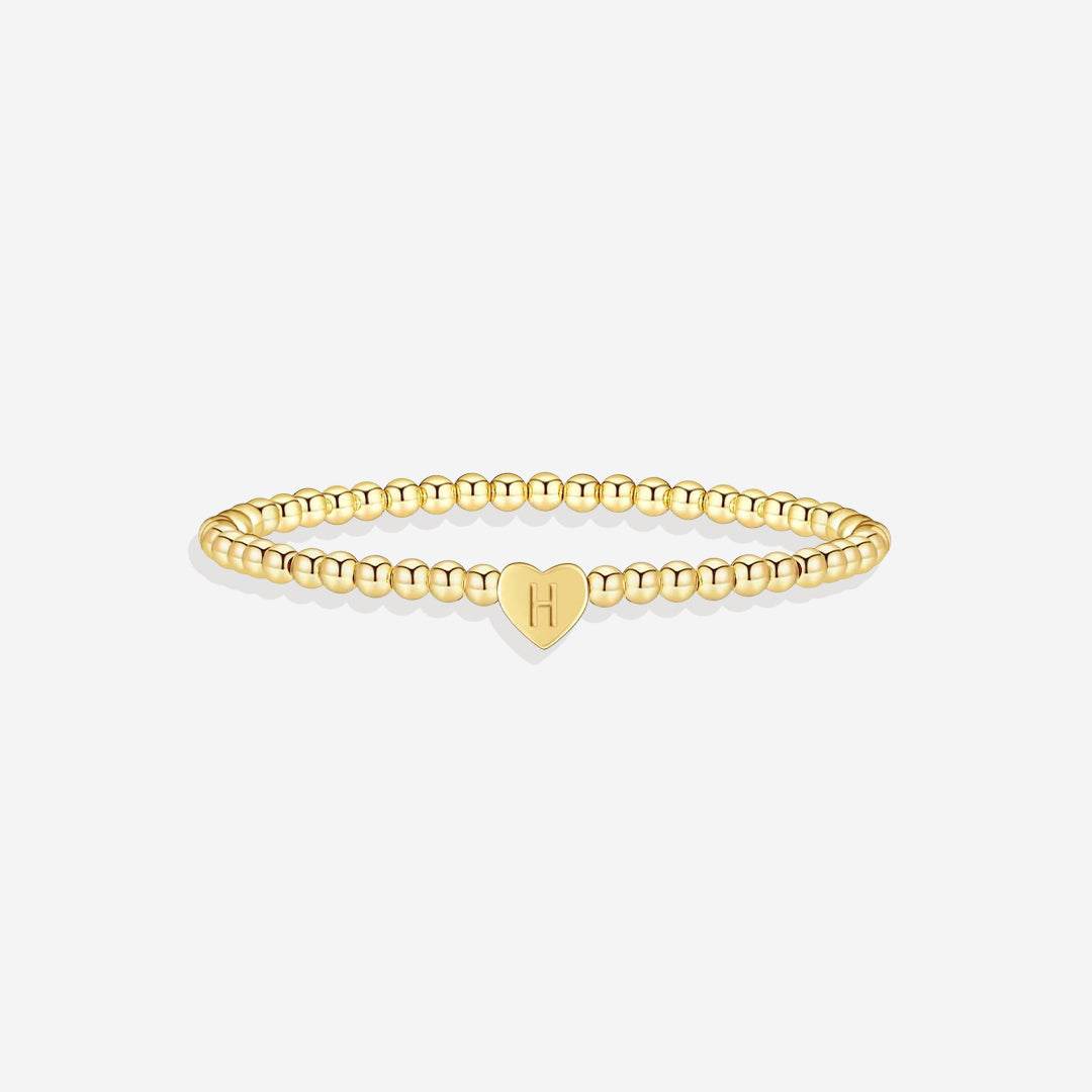Gold Beaded Bracelet with Heart Initial