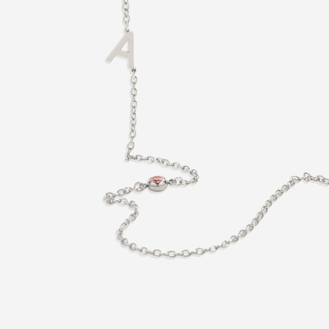 Initial Necklace with Birthstone Accent