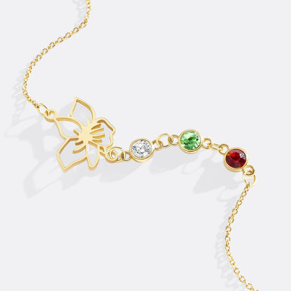 Personalized Birth Flower & Birthstones Bracelet November Chrystanthemum