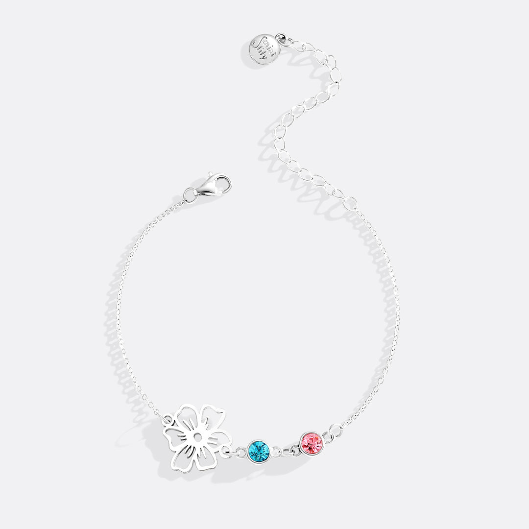 Personalized Birth Flower & Birthstones Bracelet October Cosmos