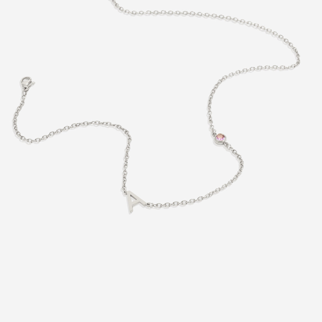 Initial Necklace with Birthstone Accent