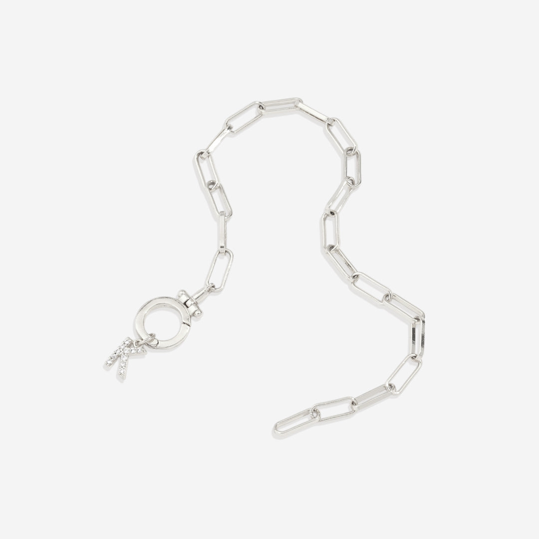 Mint Paperclip Bracelet with Pave Initial Charm