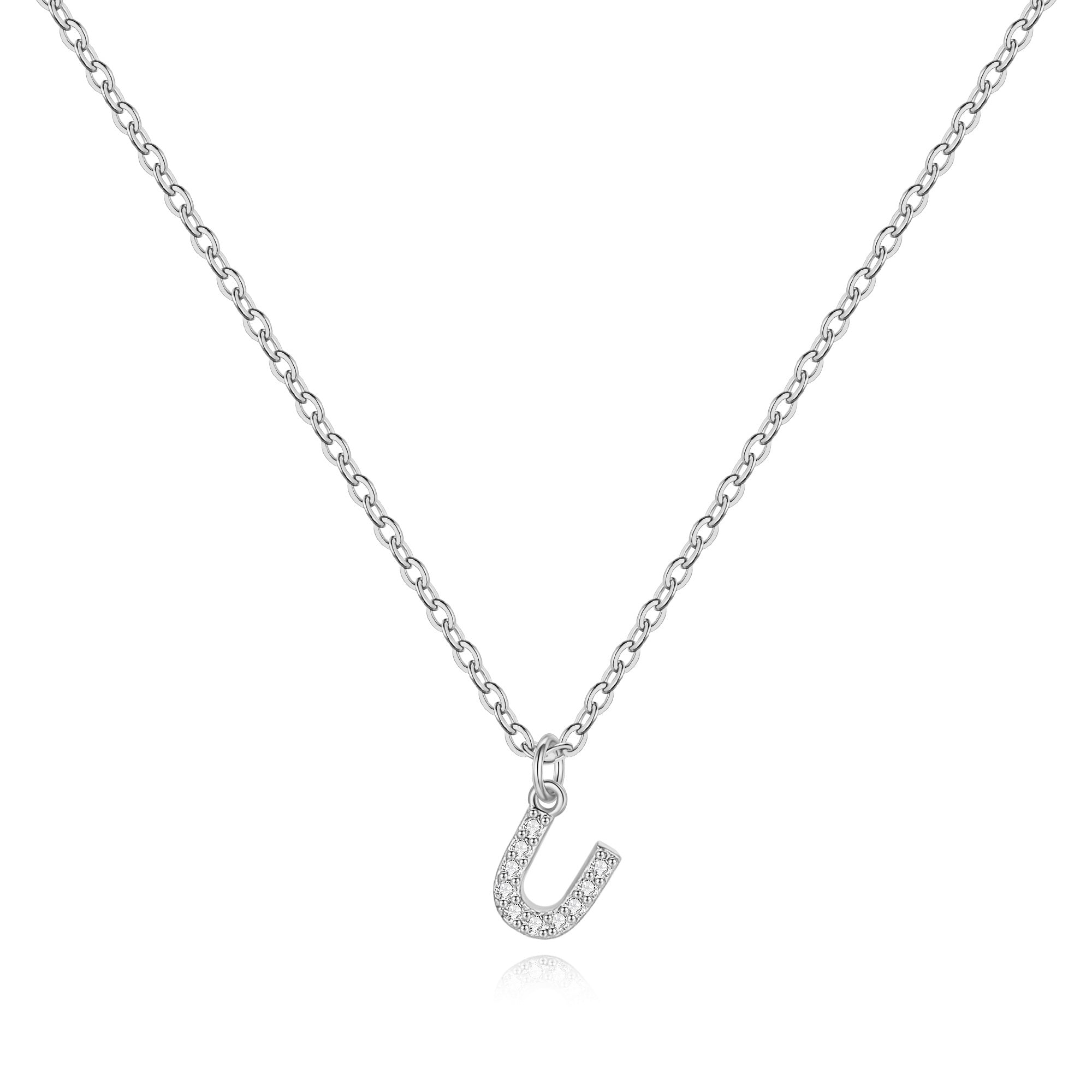 Sterling Silver Pavé Uppercase Initial Necklace