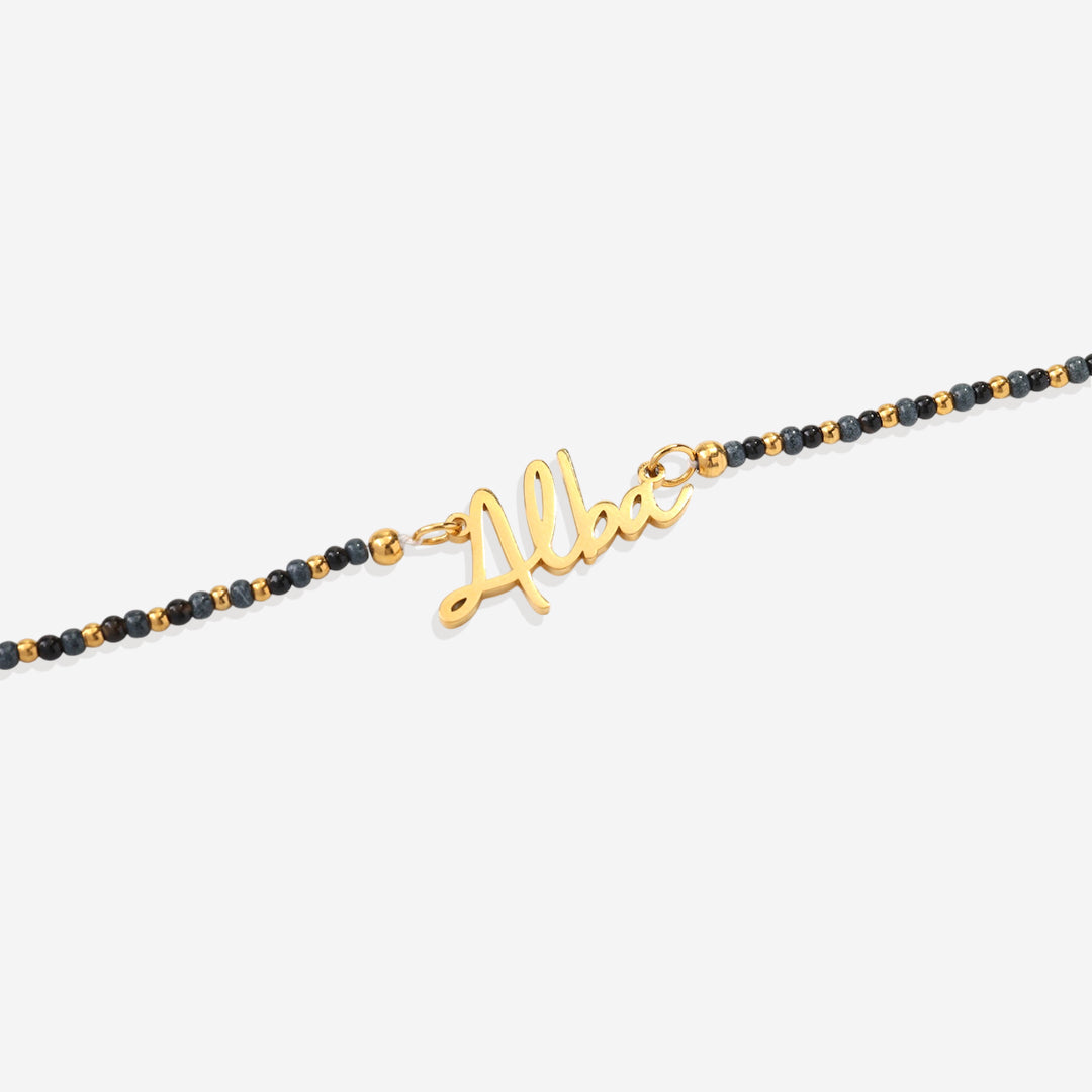 Onyx Beaded Fairy Name Necklace