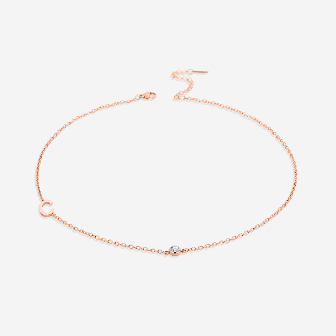 Initial Necklace with Birthstone Accent