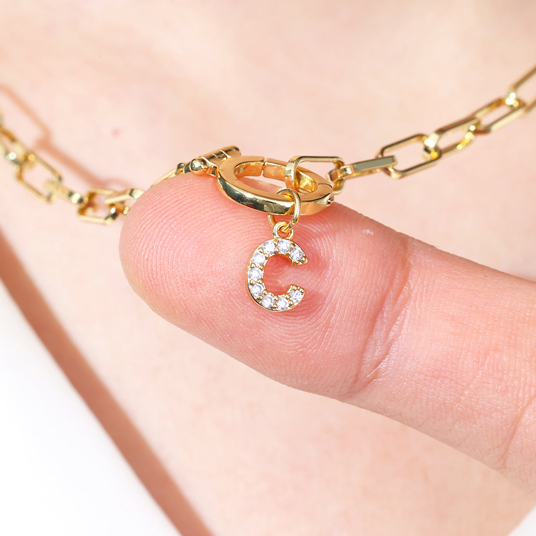 Mint Paperclip Necklace with Pave Initial Charm