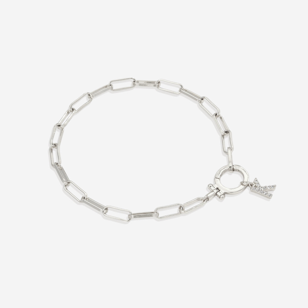 Mint Paperclip Bracelet with Pave Initial Charm