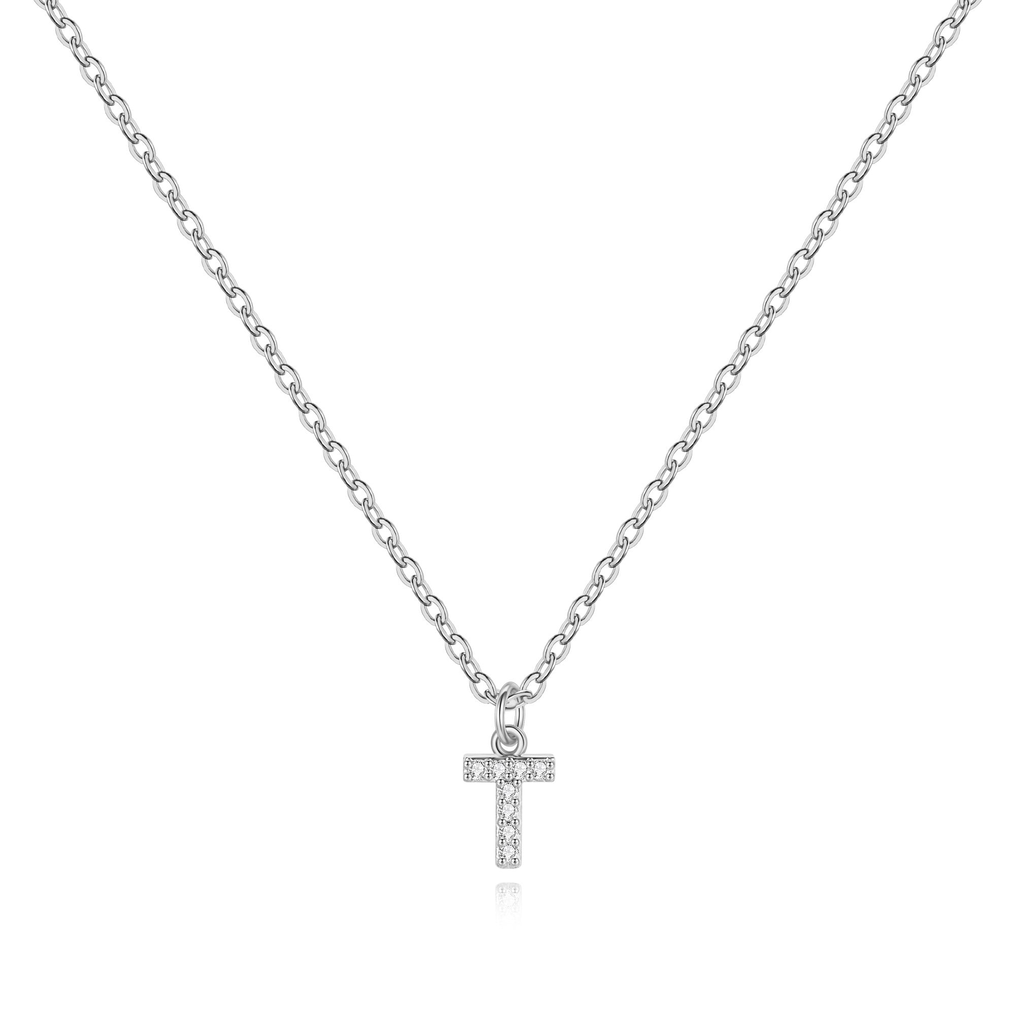 Sterling Silver Pavé Uppercase Initial Necklace