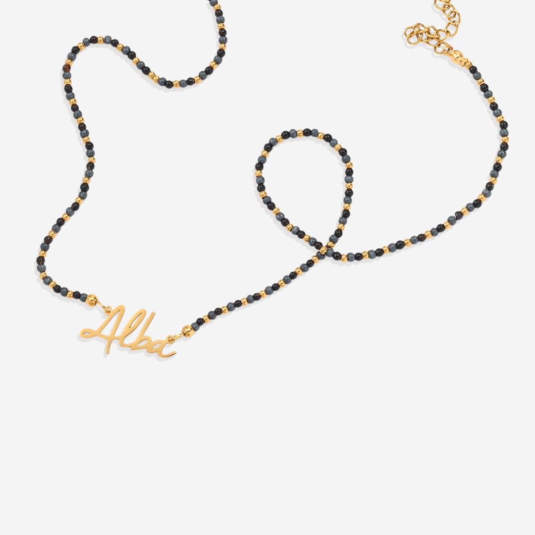 Onyx Beaded Fairy Name Necklace