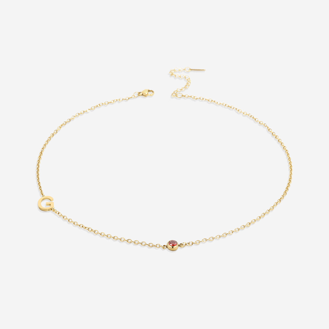 Initial Necklace with Birthstone Accent