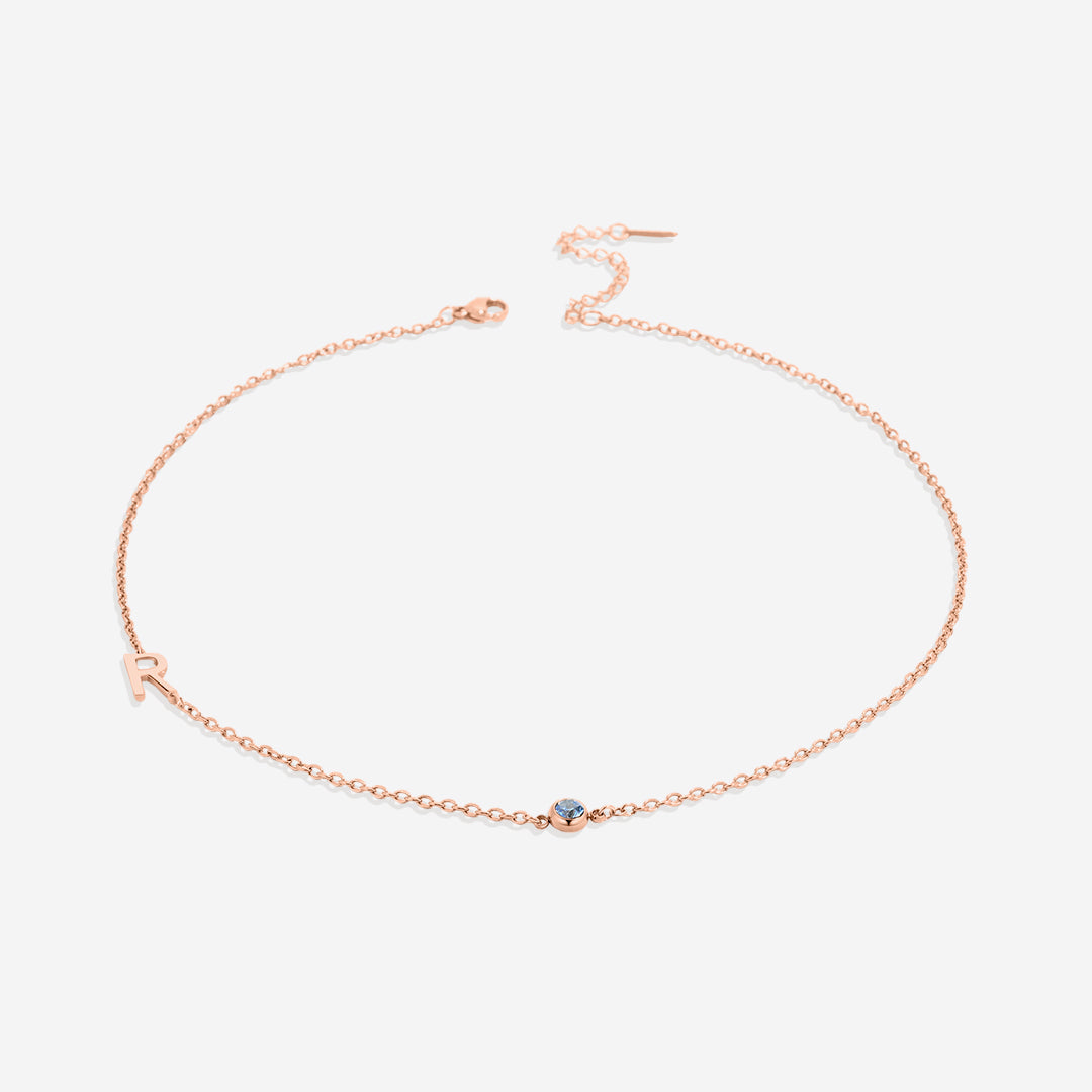 Initial Necklace with Birthstone Accent