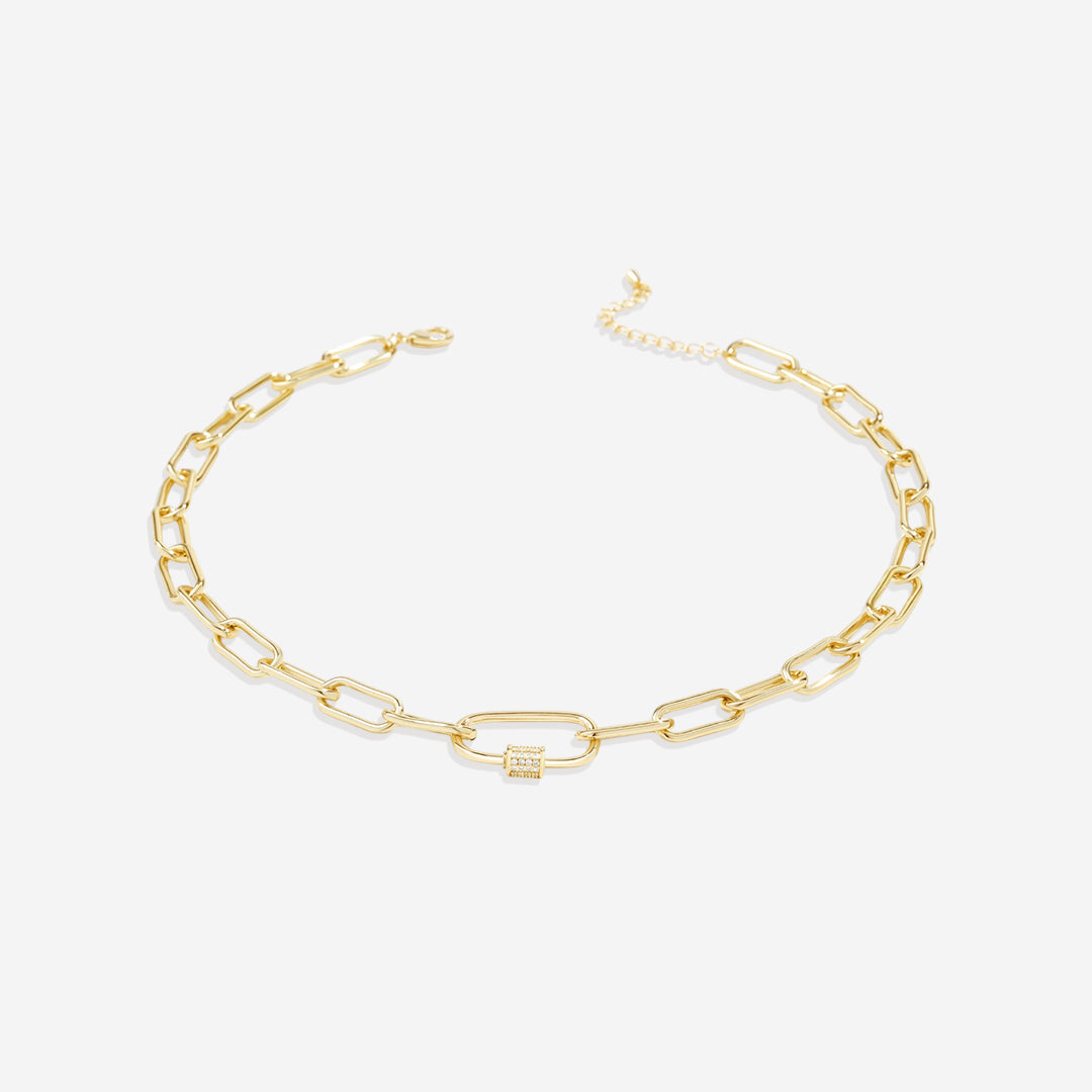 Link Chain Necklace with Pave Carabiner