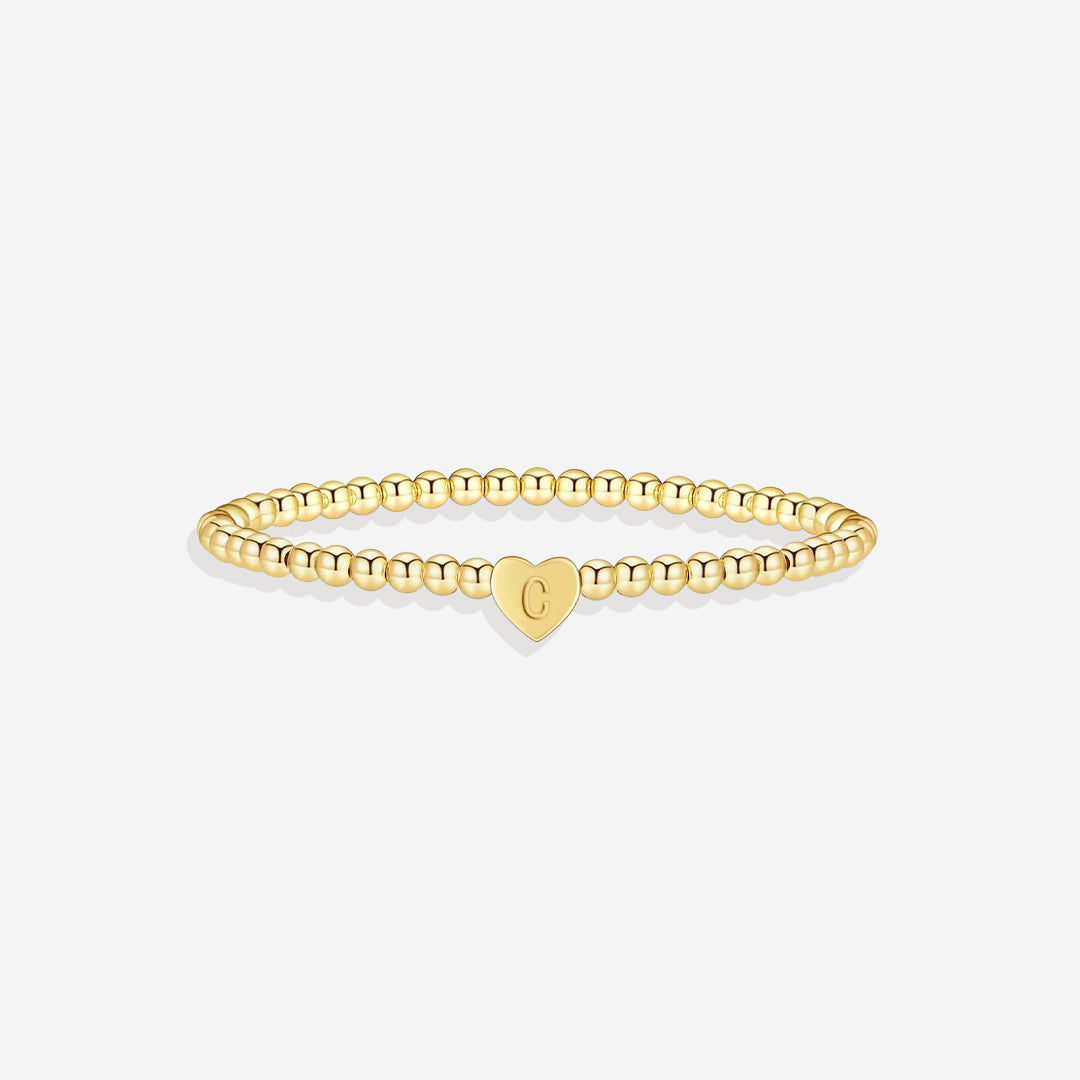 Gold Beaded Bracelet with Heart Initial