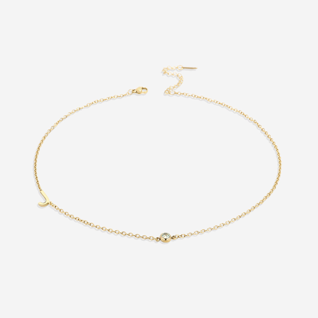 Initial Necklace with Birthstone Accent